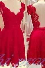 Red Homecoming Dress,Lace Homecoming Dress,Cute Homecoming Dress,Backless Homecoming Dress,Short Prom Dress,Open Back Homecoming Gowns,Open Backs Sweet 16 Dress With Cap Sleeves
