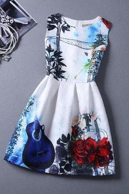 New Violin Patternc Sleeveless Vest Dress For Women