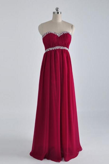2015 BurgundyProm Dresses, Sweetheart Chiffon Evening Dresses , Bridesmaid Dresses, Long Prom Dresses,Custom Made Party Dresses