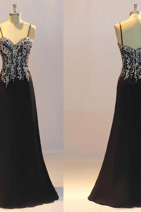 2015 Prom Dresses, Black Prom Dresses,Sheath Prom Dresses, Crystal Evening Dresses ,Custom Made Party Dresses