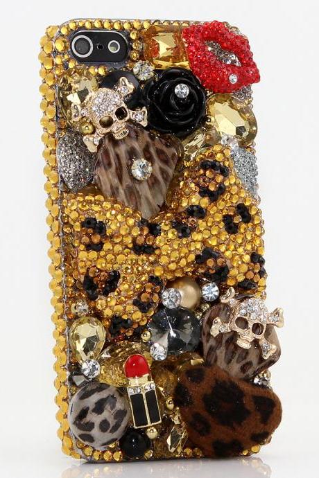 Bling Crystals Phone Case for iPhone 6 / 6s, iPhone 6 / 6s PLUS, iPhone 4, 5, 5S, 5C, Samsung Note 2, Note 3, Note 4, Galaxy S3, S4, S5, S6, S6 Edge, HTC ONE M9 (GOLDEN LEOPARD BOW DESIGN) By LuxAddiction