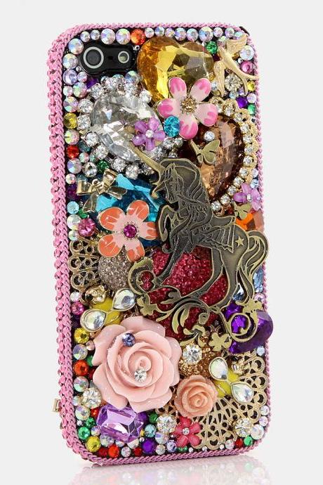 Bling Crystals Phone Case for iPhone 6 / 6s, iPhone 6 / 6s PLUS, iPhone 4, 5, 5S, 5C, Samsung Note 2, Note 3, Note 4, Galaxy S3, S4, S5, S6, S6 Edge, HTC ONE M9 (UNIQUELY UNICORN DESIGN) By LuxAddiction