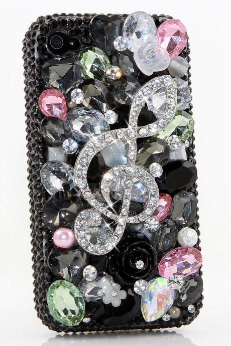Bling Crystals Phone Case for iPhone 6 / 6s, iPhone 6 / 6s PLUS, iPhone 4, 5, 5S, 5C, Samsung Note 2, Note 3, Note 4, Galaxy S3, S4, S5, S6, S6 Edge, HTC ONE M9 (FANCY MUSIC NOTE DESIGN) By LuxAddiction