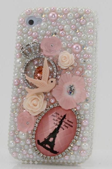 Bling Crystals Phone Case for iPhone 6 / 6s, iPhone 6 / 6s PLUS, iPhone 4, 5, 5S, 5C, Samsung Note 2, Note 3, Note 4, Galaxy S3, S4, S5, S6, S6 Edge, HTC ONE M9 (PEARL DOVE DESIGN) By LuxAddiction