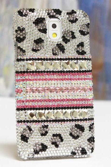 Bling Crystals Phone Case for iPhone 6 / 6s, iPhone 6 / 6s PLUS, iPhone 4, 5, 5S, 5C, Samsung Note 2, Note 3, Note 4, Galaxy S3, S4, S5, S6, S6 Edge, HTC ONE M9 (BLACK AND WHITE LEOPARD DESIGN) By LuxAddiction
