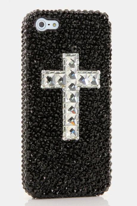 Bling Crystals Phone Case for iPhone 6 / 6s, iPhone 6 / 6s PLUS, iPhone 4, 5, 5S, 5C, Samsung Note 2, Note 3, Note 4, Galaxy S3, S4, S5, S6, S6 Edge, HTC ONE M9 (BLACK CROSS DESIGN) By LuxAddiction