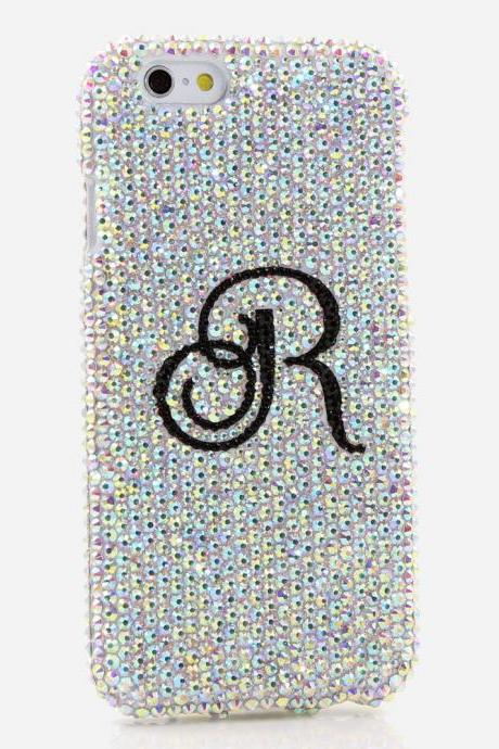 Bling Crystals Phone Case for iPhone 6 / 6s, iPhone 6 / 6s PLUS, iPhone 4, 5, 5S, 5C, Samsung Note 2, Note 3, Note 4, Galaxy S3, S4, S5, S6, S6 Edge, HTC ONE M9 (SIMPLE AB CRYSTALS PERSONALIZED NAME & INITIALS DESIGN) By LuxAddiction