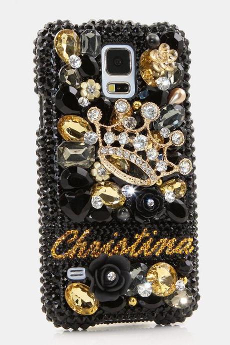 Bling Crystals Phone Case for iPhone 6 / 6s, iPhone 6 / 6s PLUS, iPhone 4, 5, 5S, 5C, Samsung Note 2, Note 3, Note 4, Galaxy S3, S4, S5, S6, S6 Edge, HTC ONE M9 (GOLDEN CROWN PERSONALIZED NAME & INITIALS DESIGN) By LuxAddiction