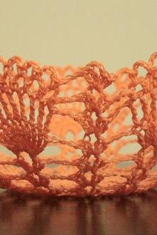 Tangerine Crochet Lace Doily Bowl Basket Orange