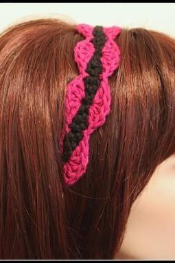 Crochet Headband Black and Magenta