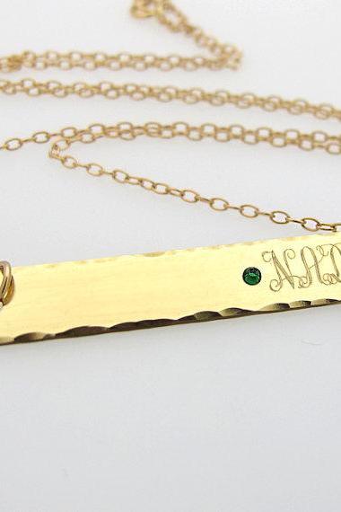 Monogram Bar Necklace with Crystal - Gold Filled Necklace - Personalized Bar - Monogram Jewelry - Gift for Her