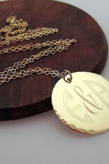 Monogram Initials Necklace - Personalized Monogram Jewelry - Custom Gold Filled Pendant - Engraved Initials Pendant