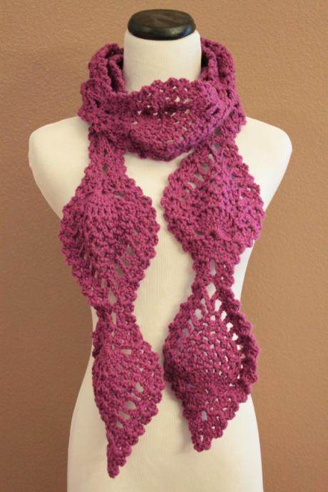 Chunky Scarf Crochet Pineapple Lace Motif Magenta