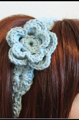 Flower Headband Crochet Aqua