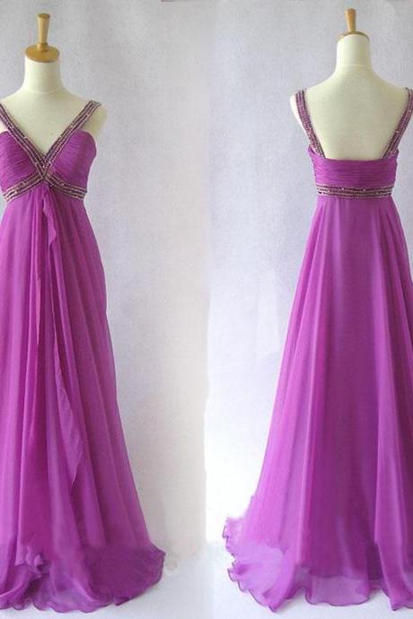 2015 Prom Dresses,Purple Prom Dresses,Long Prom Dresses, Beaded Evening Dresses ,Custom Made Party Dresses