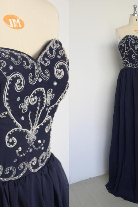 Luxury Embroidery Prom Dresses,Navy Blue Prom Dresses,2015 Prom Dresses, Sexy Evening Dresses ,Custom Made Formal Gowns