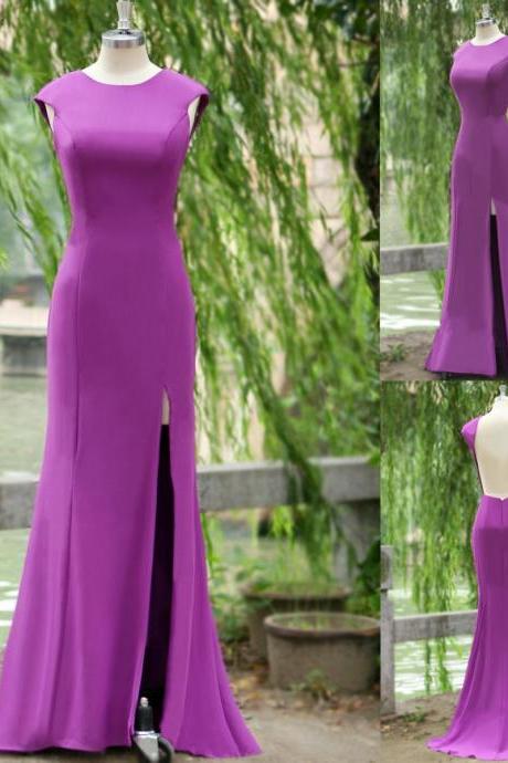 Luxury Purple Prom Dresses,Side Split Prom Dresses,2015 Prom Dresses, Sexy Evening Dresses ,Custom Made Formal Gowns