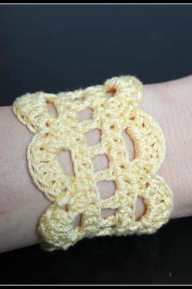 Crochet Cuff Lace Bracelet Yellow
