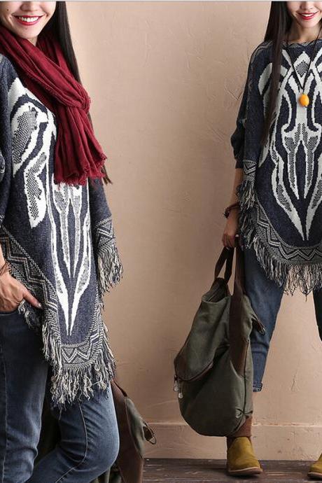 2015 Women Fall Sweater Loose Tops Tassel Knitting Wool Dress