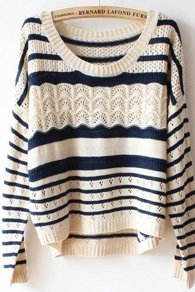 Beige Loose Stripe Sweater