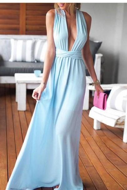 Custom Made A Line Sexy Blue Prom Dresses, Party Dresses