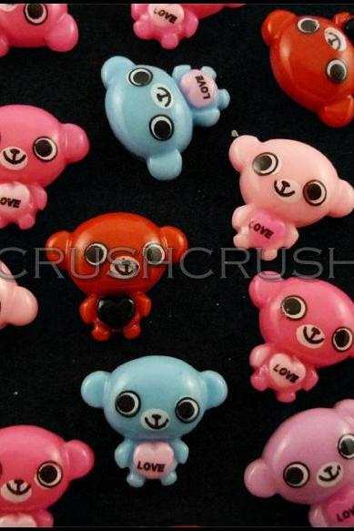 50pcs Teddy Bear Resin Flat Back Cabochons Cartoon F654