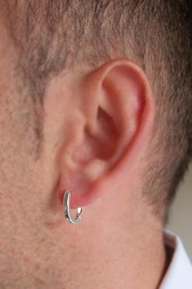 Single Mens Earring in Sterling Silver - Men's Jewelry - Oval Hoop Earring for Men