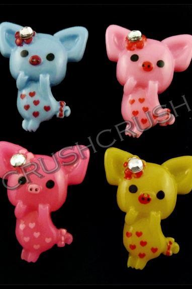  15pcs Pig and Heart Cartoon Flat Back Cabochons F585