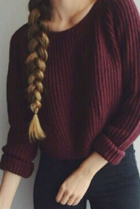 Design Round Neck Long-sleeved Knit Sweater