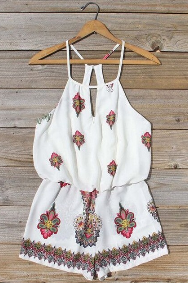Sleeveless Halter Romper Featuring Keyhole And Floral Print
