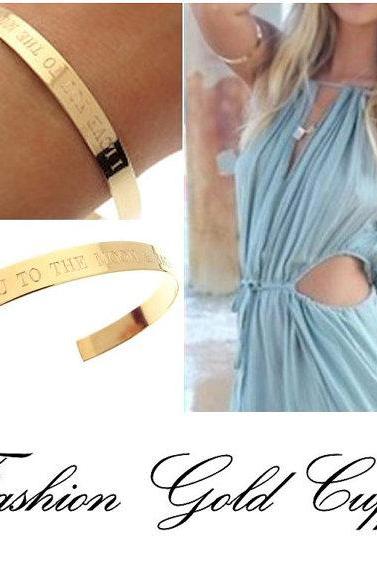Personalized Gold Bangle Bracelet - Engraved Cuff Bracelet - inspirational Quote Bracelet - Fashion Jewelry