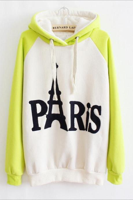 Hot sale English Tower Spell Color Hooded Sweater for female
