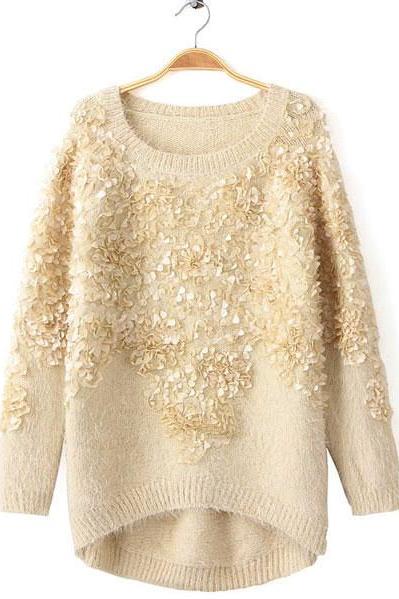 Hot sale Fashion Cream Decorative Flower Sweater for women