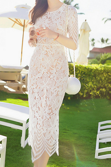 Slim Embroidered Lace Two-piece Dress We9504po