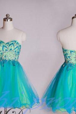 Bud Green Homecoming Dress,Sparkle Homecoming Dresses,2015 Style Homecoming Gowns,New Fashion Prom Gowns,Beading Sweet 16 Dress,Blue Homecoming Dresses,Tulle Cocktail Dress,Short Evening Gowns