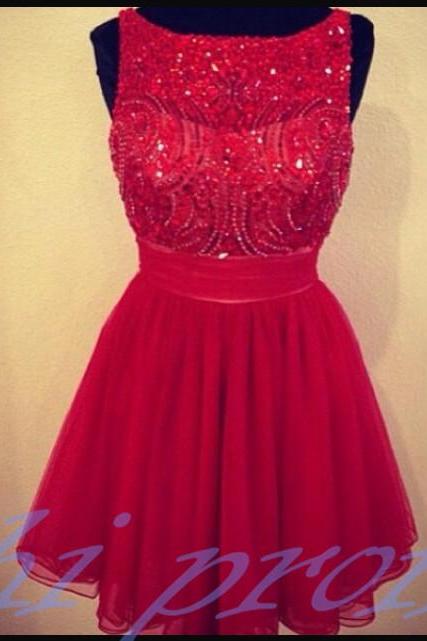 Red Homecoming Dress,Chiffon Homecoming Dresses,Short Prom Dress,Red Beading Evening Dress,Sexy Prom Dress,Modest Homecoming Gowns,Elegant Prom Dress,Boat Cocktail Gowns