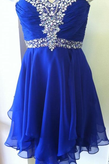 Cute Royal Blue Short Beadings Short Prom Dresses, Homecoming Dresses, Cute Homecoming Dresses, Graduation Dresses