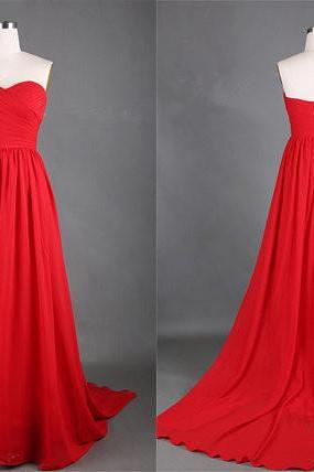 Red Gorgeous Sweetheart Neckline A Line Sweep Train Prom Dresses 2015 Party Dress Bridesmaid Dresses 2015 Wedding Dress