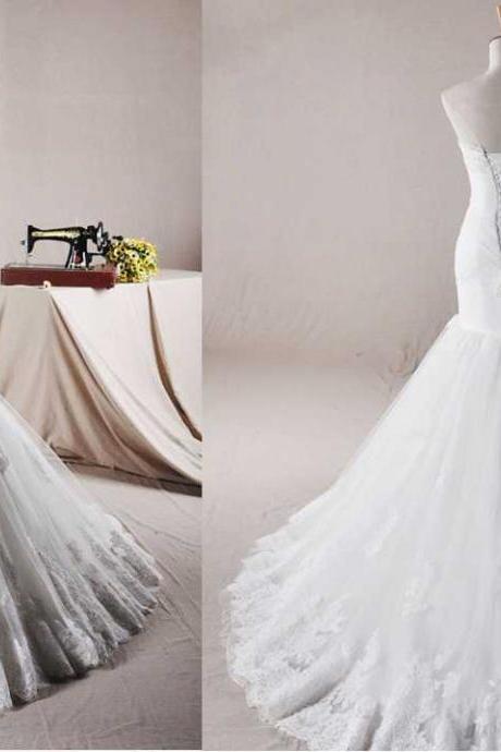 Strapless Trumpet / Mermaid Net Wedding Dress Wedding Dress Bridal Dress Gown Wedding Gown Bridal Gown Lace Bridal Dress