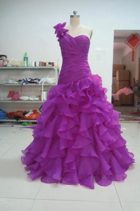 2019 Purple Prom Dresses,real Photo Prom Dresses,one Shoulder Evening Dresses, Ruffles Evening Dresses 2019,long Prom Dresses,dresses Party