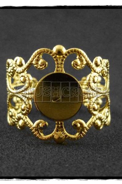  10pcs Gold Filigree Adjustable Ring Blank Findings With Pad 8mm C58