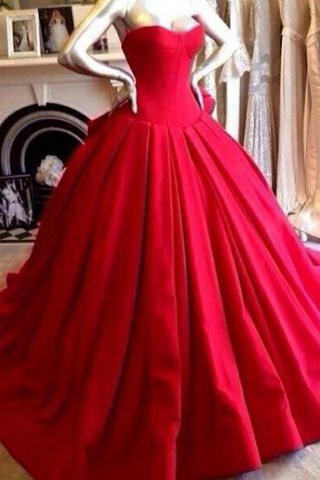 Red Sweetheart Neckline Long Ball Gown, Prom Dresses ,red Prom Dresses, Prom Dresses ,2016 Satin Red Wedding Dresses