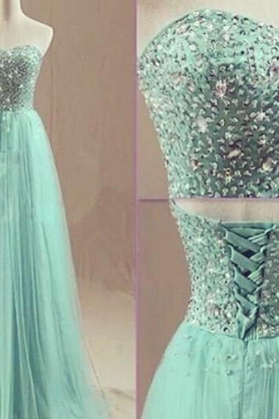 Custom Made A Line Sweetheart Neck Long Green Prom Dresses, Long Green Party Dresses