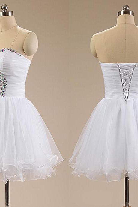 Elegant White Short Homecoming Dresses, 2016 Sexy Prom Dresse, Sweetheart Homecoming Dresses, Crystals Girls Homecoming Dresses,party Dresses