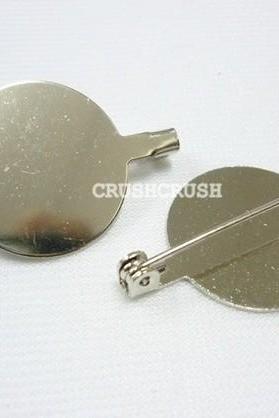  20pcs Silver Plated Flat Back Blank Round with Pin back.--13mm C66
