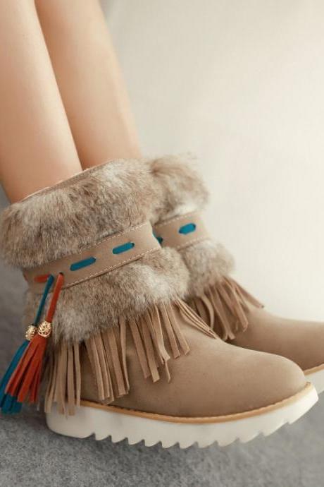 Cute Faux Fur And Tassel Design Winter Boots In Apricot GQU69KOTM7K59OU8K9J1H LHN1YOFP54Z