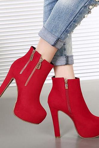 Red Side Zip High Heels Fashion Boots 6JQTAK4Y8SHGZT4OT76B5 I5OM6O1D5LN