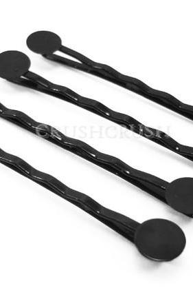  25pcs 50mm BLACK steel Tone Bobby Pin with 8 mm Pad C24