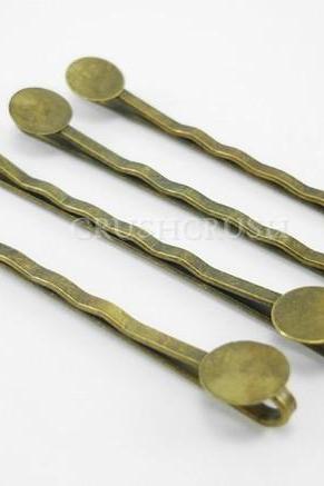 25pcs 50mm Antique BRASS Bobby Pin with 8mm Pad C24