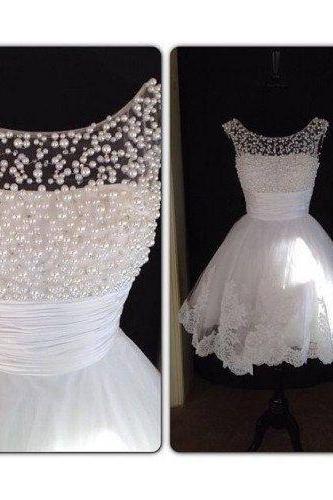 Princess White Tulle and Lace Short Prom Dresses Mini 2015 Homecoming Dresses